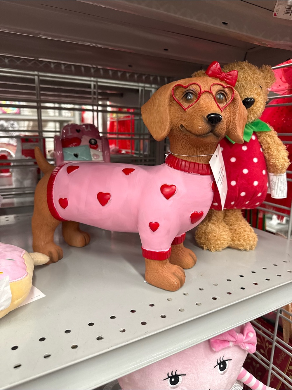 Pink Heart Sweater Dachshund Dog Figurine - Decorative Pet Accent